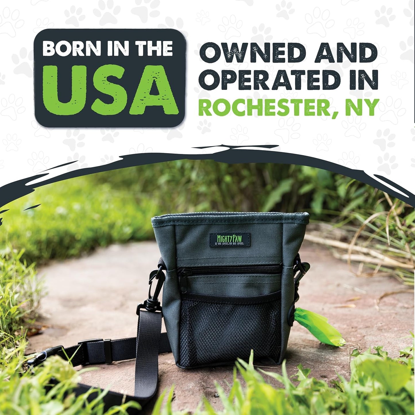 Dog Treat Pouch 2.0 | Pet Training Hands-Free Snack Bag W/Strap. Holds 2 Cups Kibble, Phone & Keys. Magnetic Clasp & Waist Belt Clip. Includes 1 Roll of Poop Bags (Green/Grey)