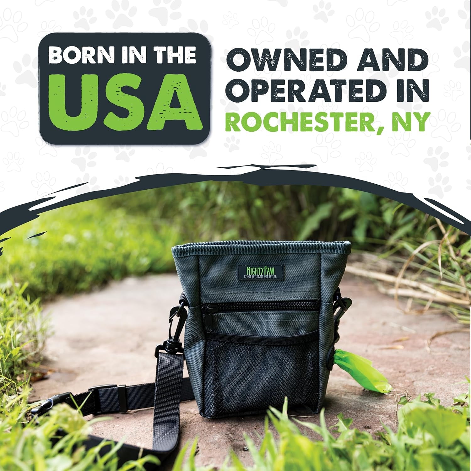 Dog Treat Pouch 2.0 | Pet Training Hands-Free Snack Bag W/Strap. Holds 2 Cups Kibble, Phone & Keys. Magnetic Clasp & Waist Belt Clip. Includes 1 Roll of Poop Bags (Green/Grey)